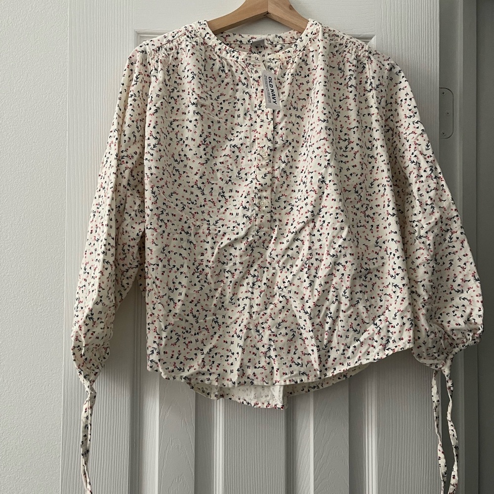 Old Navy Cream Blouse with Multicolor Print